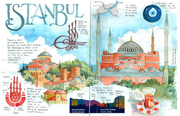 ilustración lugares turísticos de Estambul